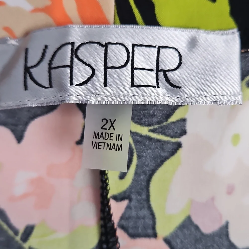 Kasper Woman A-line Flowy Midi Skirt: Black/Green/Papaya‎ Floral: Size- 2X